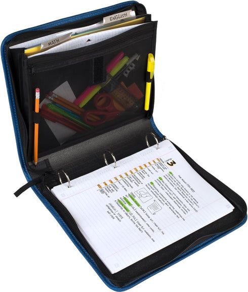 Five Star Zipper Binder, 1-1/2 Inch 3-Ring Binder for School, 3 Pocket Expanding File, 500 Sheet Capacity, Blue (72202)...