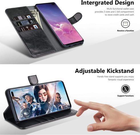 OCASE Compatible with Samsung Galaxy S10 Plus Case - Leather Flip Wallet with Card Slot, Kickstand & TPU Shockproof Interior (Black)...