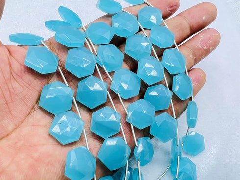 1 Strand Aqua Chalcedony 10 Pcs Beads Size 14X14Mm Hexagon Shape Cut Faceted Beads For Jewellery Making, Beading & Craft Supplies Kcrafts-Rk_K54...
