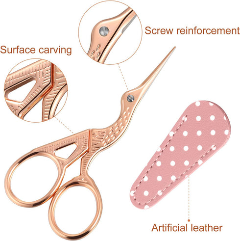3 Pieces Sewing Embroidery Stork Scissors with 3 Pieces Leather Scissors Cover, Small Stainless Steel Crane Shape Scissors for Manual Sewing Handi...