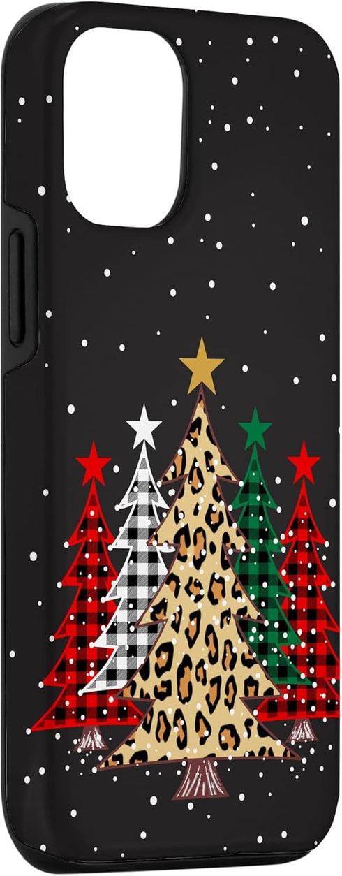 iPhone 12/12 Pro Merry Christmas Trees with Buffalo Plaid & Leopard Design Case...
