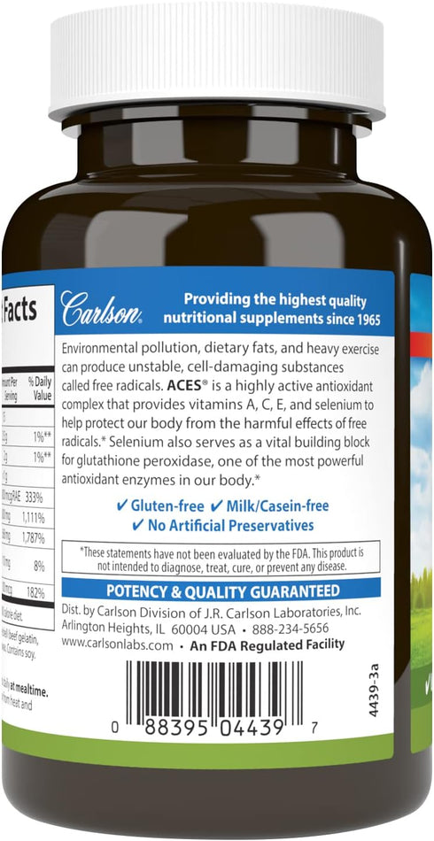 Carlson - ACES, Vitamins A, C, E + Selenium, Cellular Health & Immune Support, Antioxidant, 90 Softgels...