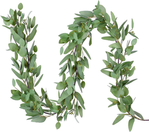 DearHouse 5.5ft Seeded Eucalyptus Garland, Artificial Vines Faux Eucalyptus Leaves Table Garland Artificial Greenery Wedding Backdrop Arch Wall De...
