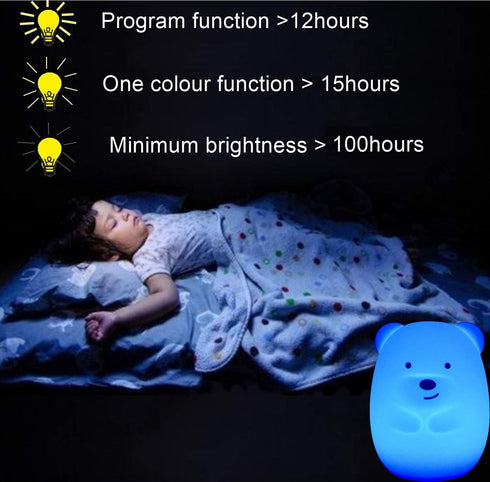 Bear Night Lights for Kids, Bedside lamp for Children, Baby Nursery Light - Break Resistant/Eye Caring/Adjustable Brightness Color/Time Setting/Gi...