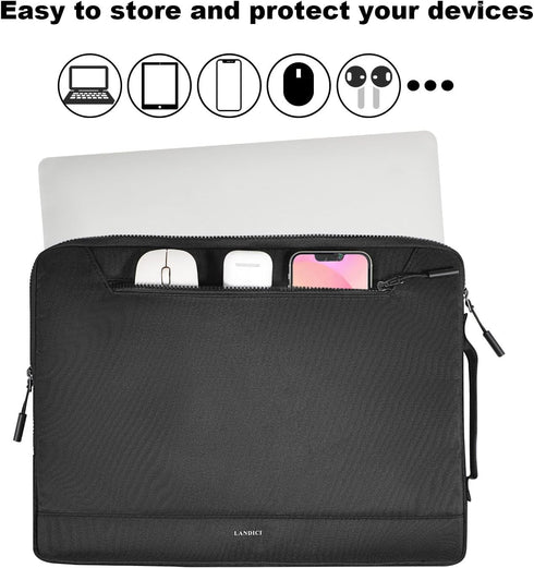 LANDICI 360°Protective Laptop Sleeve Case 15.6 16 Inch with Handle, Waterproof Slim Computer Cover Bag Compatible with MacBook Pro 16, Lenovo Yoga...