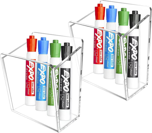 Magnetic Marker Holder for Whiteboard, Fridge, Locker, Adhesive Dry Erase Marker Organizer, Acrylic Pen Holder with 3M Transparent Tapes and Magne...