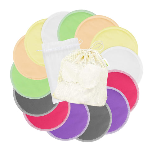 wegreeco Nursing Breast Pads (14 Pack)+Laundry Bag & Travel Storage Bag, 2 Sizes: 3.9/4.7inch - Washable & Reusable Breastfeeding Nursing Pads (Pa...