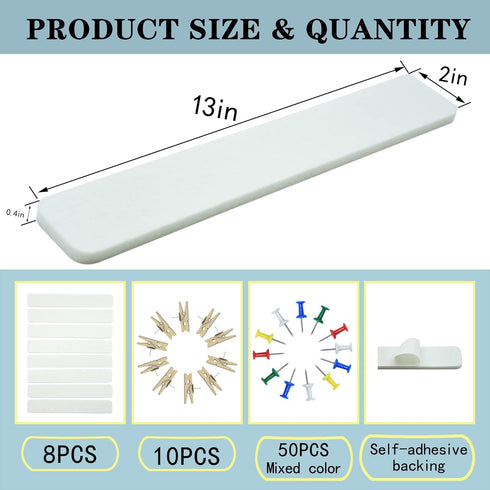 8Pcs Bulletin Board Strips, White Felt Pin Board Bar Strips with 50 Pushpins, Self-Adhesive Felt Cork Board Strips for Wall to Display Your Notes,...