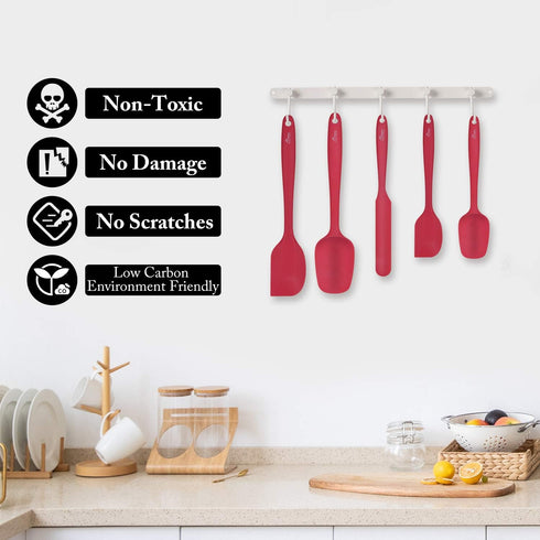 HOTEC Heat Resistant 600? BPA-Free Silicone Rubber Spatula Set, Kithchen Cooking Spatulas, Baking, Mixing, for Non Stick Cookware, Dishwasher Safe...