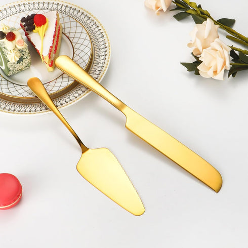Cake Knife and Server Set with 6 Pcs Cake Forks,Wedding Cake Cutting Set for Birthday Anniversary Parties and Festival(8 PCS, Gold)...