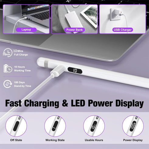 Stylus Pen for Apple iPad,X-fast 10 mins Charging,Battery Display for iPad Stylus Pencil compatible with iPad 6/7/8/9/10th,iPad Pro 11/12.9",iPad ...