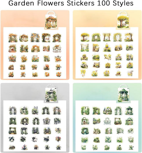 Dwpetzo PET Transparent Garden Stickers for Scrapbooking, Flower Plant Gardening Natural Tree Roses Stickers for Junk Journaling Scrapbook Supplie...