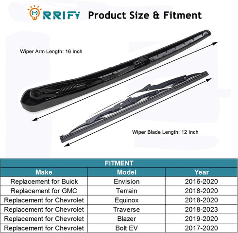 Rear Windshield Wiper Arm Blade for Chevy Equinox GMC Terrain 2018-2020, for Buick Envision 2016-2020, Chevy Blazer 2019-2020, Bolt EV 2017-2020 B...