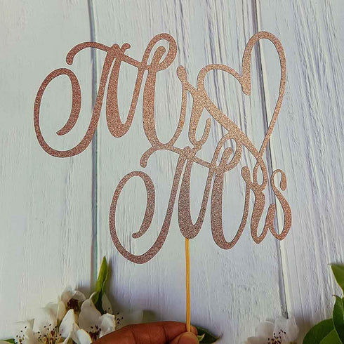 Mr and Mrs Cake Topper, Bride and Groom Sign Wedding, Engagement Cake Toppers Decorations,Double-faced Rose Gold Glitter...