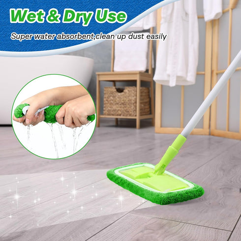 Baderke 4 Pcs Mop Pads Refills Compatible with Swiffer Sweeper (Mop is Not Included) Reusable Mop Pads Washable Wet and Dry Flat Mop Cover (Green,...