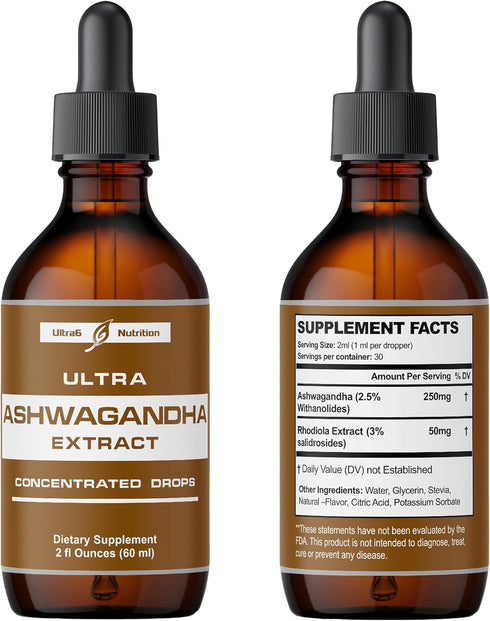 Ashwagandha Liquid Drops - Organic Ashwagandha Supplements with Rhodiola Rosea Tincture - Root Extract for Mood and Energy - Supplement for Men & ...