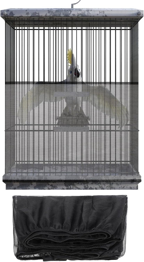 Bird Cage Seed Catcher, Universal Adjustable Birdcage Cover Skirt Bird Cage Net Cover Nylon Guard Net Cover for Parrot Parakeet Macaw Round Square...