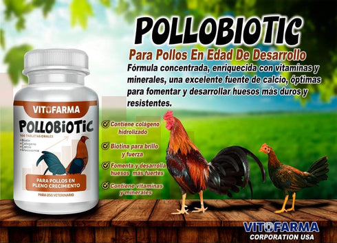VITOFARMA POLLOBIOTIC - Essential Vitamin Supplement for Optimal Health and Performance in Chickens and Roosters - 100 Tablets...