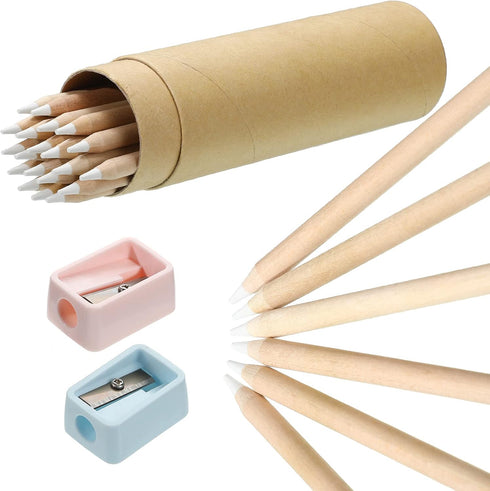 Tenare 20 Pieces White Chalk Pencil Set Highlight Charcoal Pencil with Sharpener and Container for Drawing, Sketching, Blending, Beginners and Art...