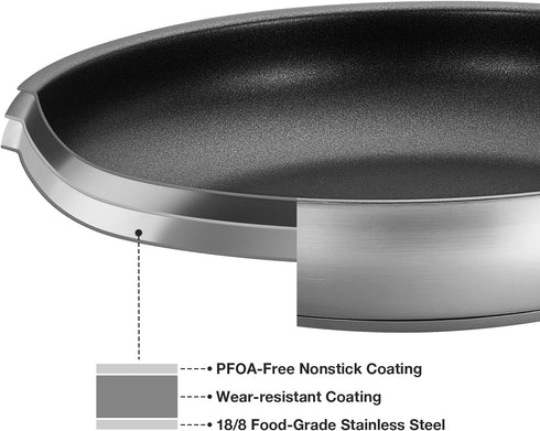 KOCH SYSTEME CS Stainless Steel Pan 10 Inch, Non-toxic Stainless Steel Frying Pan with Nonstick Coating for Professional Cooking, Stainless Steel ...