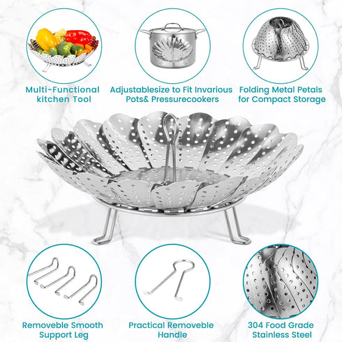DELUXE Vegetable Steamer, Collapsible and Expandable Stainless-Steel Steam Basket Insert Rack for Steaming Food, Compatible with Instant Pot 3, 6,...