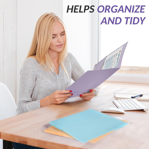 Sooez 6 Pack Pocket Folders with Labels, Heavy Duty Plastic File Folders with Pockets, Pastel Poly Folders for Documents Letter Size, Colored Scho...