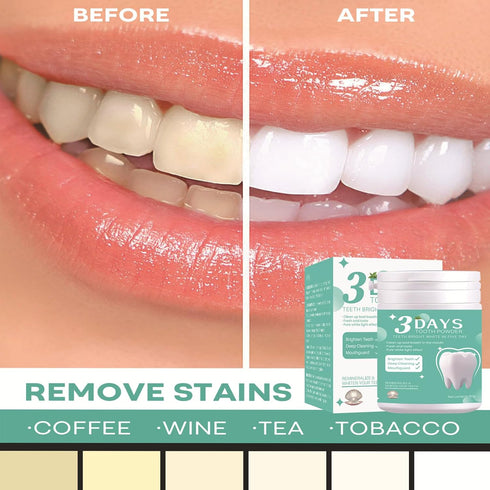 3 Days Teeth Whitener Mint Deep Cleaning and Remineralizing Tooth Powder Pearl Powder - Stain Remover & Polisher for Brighting White Teeth in 5 Da...