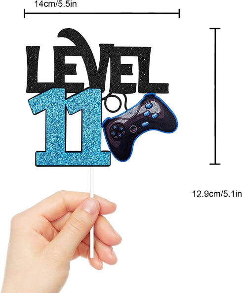 Level 11 Game Birthday Cake Topper - Video Game Boy's 11th Birthday Level Up Party Blue Cake Supplies - Game On Winner Gaming Party Decoration...