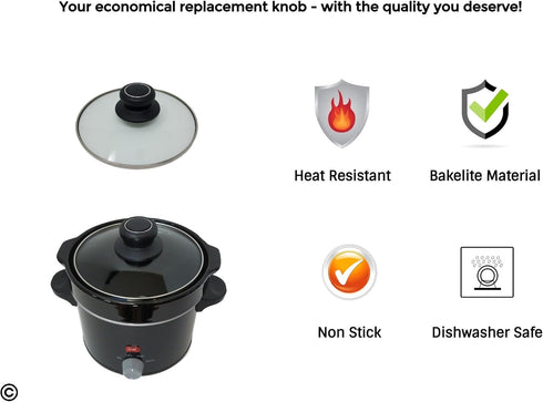 Cookware Universal Replacement Lid Knob – Heat Resistant, Bakelite Kitchen Pot Lid Handle, Black w/Silver Lining (1)...