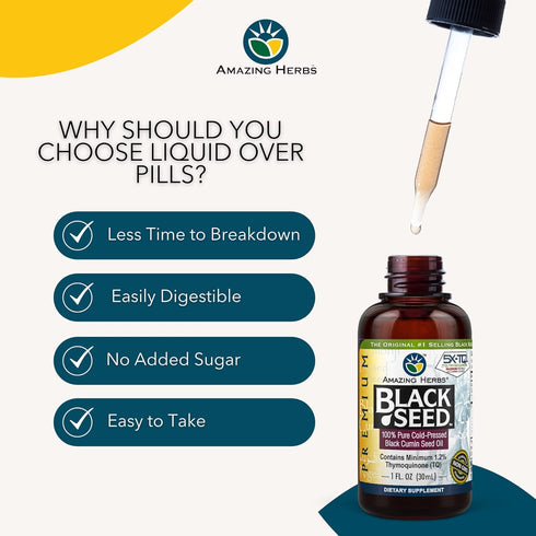Amazing Herbs Premium Black Seed Oil - Gluten Free, Non GMO, Cold Pressed Nigella Sativa Aids in Digestive Health, Immune Support, Brain Function,...