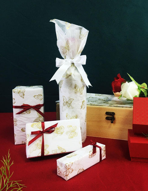 Bzumoot 50 Sheets Large Tissue Paper for Gift Bags 20 * 28 Inches White Metallic Gold Wrapping Gift Paper Butterfly Pattern Gift Wrapping Paper fo...