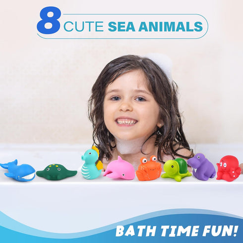 LotFancy Bath Toys for Kids Ages 1-3, Mold Free Bath Toys for Infants Toddlers, 8PCS No Holes Ocean Sea Animal Bathtub Toys, Soft Baby Bath Tub To...