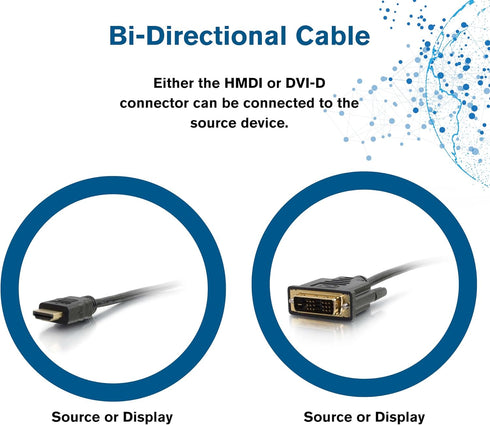 Legrand - C2G DVI to HDMI Cable, DVI-D Male to HDMI Male, Black HDMI Adapter Cable, 2 Meter (6.56 Feet) Bi-Directional Adapter Cable, 1 Count, C2G...