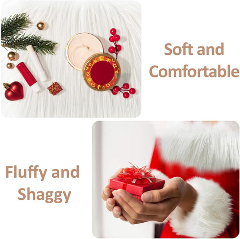 Sukh Shaggy Faux Fur Fabric - 10x10 inch White Faux Fur Trim Precut Fabric Strips Soft Plush Fabric Fur Patches for Fuzzy Craft Christmas Tree Tri...