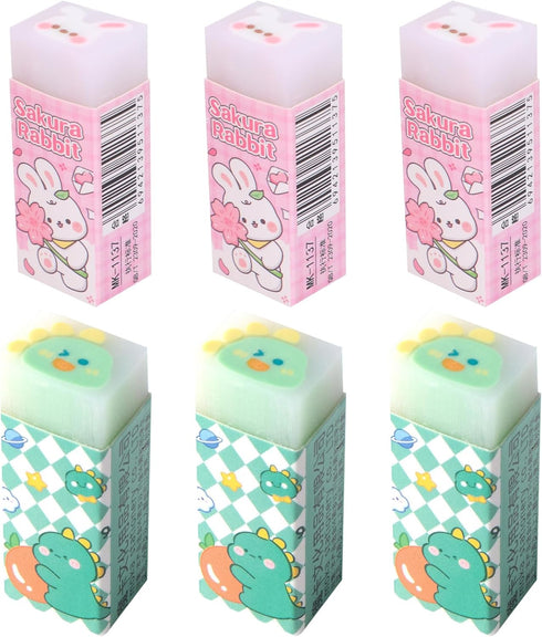 Eraser Cute 6pcs Pencil Eraser Set Rectangle Rubber Eraser Animal Rubbers Erasers Kawaii Rubber Eraser for School Office Supplies...