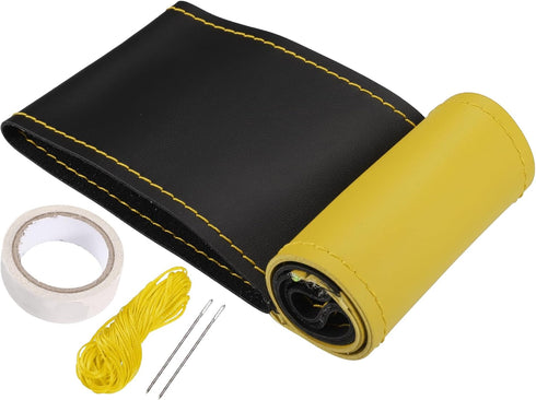 uxcell Yellow Black Fit 14.6-15.2 Inch 37-38.5cm Dia Car Hand Sewn Yellow Stitches Steering Wheel Cover Universal Stitch on Wrap Comfortable Faux ...