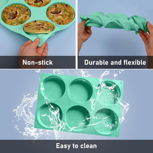 4Inch Round Silicone Mold for Baking, 3Pcs Large Silicone Muffin Top Pan Non-Stick, 6-Cavity Baking Mold for Breakfast Sandwiches Hamburger Egg Wh...