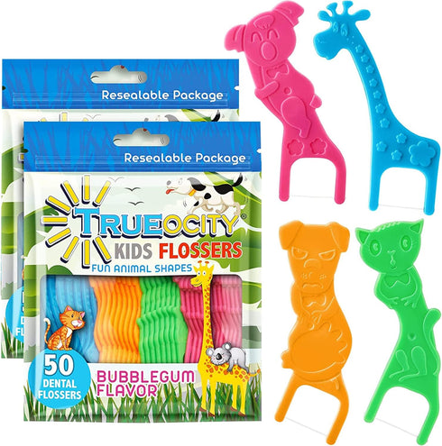 Kids Flossers 2 Pack (100 Total), Kids Floss Picks, Flossers Kids, Floss for Kids, Cute Animal Shapes, Glides Easy Between Teeth, Flosser Helps Pr...