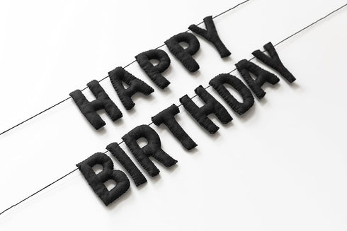 Happy Birthday Felt Fabric Banner | Black Birthday Garland | Reusable Birthday Decoration | Elegant Festive Birthday Party Supply (Black)...