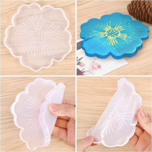 CCOZN 4 PCS Flower Silicone Coaster Molds for Epoxy Resin - Agate Cup Mat Mold for Resin Casting - DIY Craft Making...