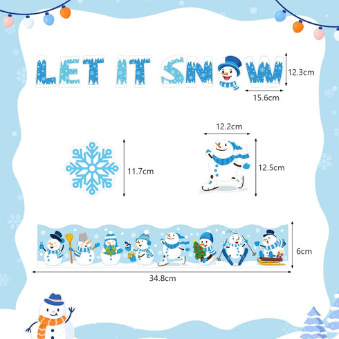 74pcs Winter Bulletin Board Classroom Decor LET IT Snow Cutouts Self-Adhesive Christmas Accent Cut Outs with Snowflake Snowman Patterns for Xmas W...