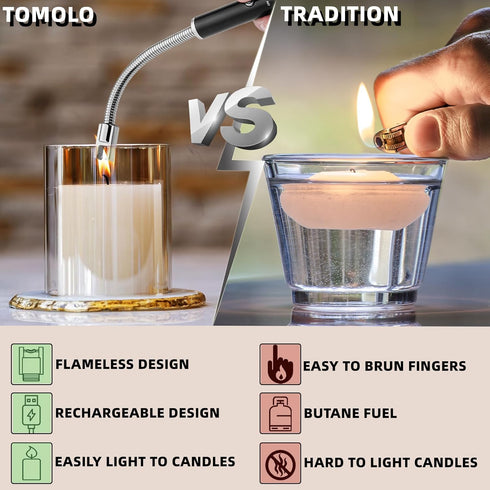 2 Pack Electric Candle Lighter USB Rechargeable Flameless Windproof Arc Lighter with Flexible Neck, Safety Switch for Candle, Grill, BBQ, Camping ...