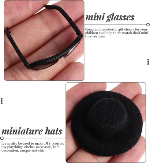 TOYANDONA Doll Glasses Mini Formal Hat Set 20pcs Miniature Doll Hats 20pcs Black Doll Sunglasses Dolls Costume Accessories for Diy Crafts Dollhous...