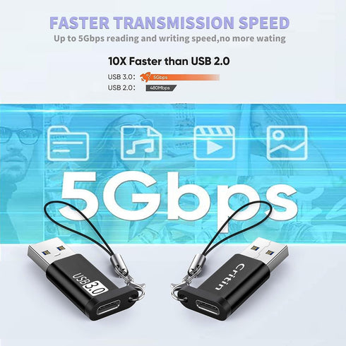 USB C Female to USB 3.0 Male 2-Pack, USB to USB C Adapter, 5G BPS Data sync Adapter with Lanyard, Suitable for Mobile Phones/laptops/Cars/Power Ba...