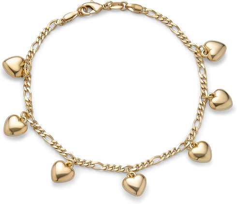 Bling Jewelry Multi Nautical Dolpin Heart Dangle Ball Charms Anklet Anchor Link Figaro Chain Ankle Bracelet For Women Teens 18K Gold Plated Brass ...
