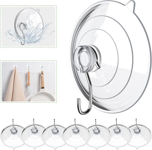 HangerSpace Suction Cup Hooks, 2.5 Inches Clear Suction Cups with Metal Hooks Large Suction Cup for Kitchen Bathroom Shower Wall Window Door - 8 P...