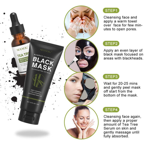 SHVYOG Blackhead Peel Off Face Mask, 3-in-1 Blackhead Remover Mask with Brush & Tea Tree Oil Serum, Charcoal Mask for Deep Cleansing Dirts, Pores,...