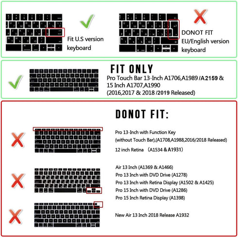 USA Version Silicone French AZERTY Language Keyboard Cover for MacBook Pro 13 15 inch 2019 2018 2017 and 2016 with Touch Bar and Touch ID Model: A...