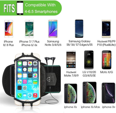 Wristband Phone Holder,HCcolo 360°Rotatable Universal Sports Wristband for iPhone X/8 Plus/8/7/6s,Galaxy S9 Plus/S9/S8 & Other 4”-6.5”Smartphone,R...
