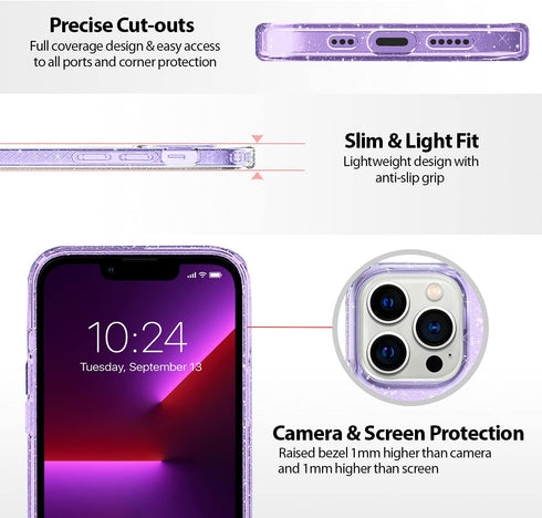 Coolwee Clear Glitter Compatible iPhone 13 Pro Case Slim Protective Phone Cover Shiny Sparkle Women Girls Compatible with iPhone 13 Pro 6.1 inch S...